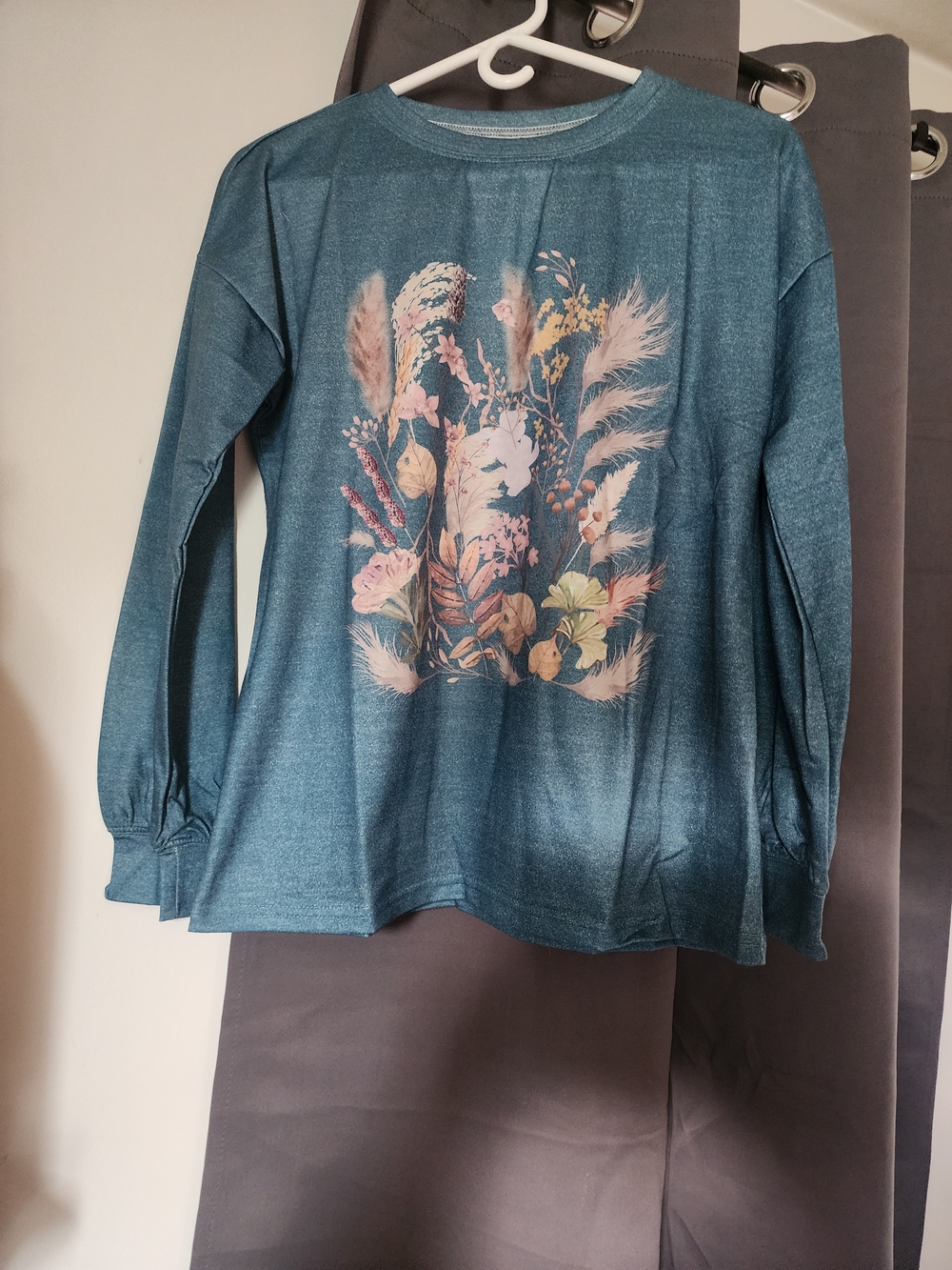 Teal Floral Long Sleeve Top - Small